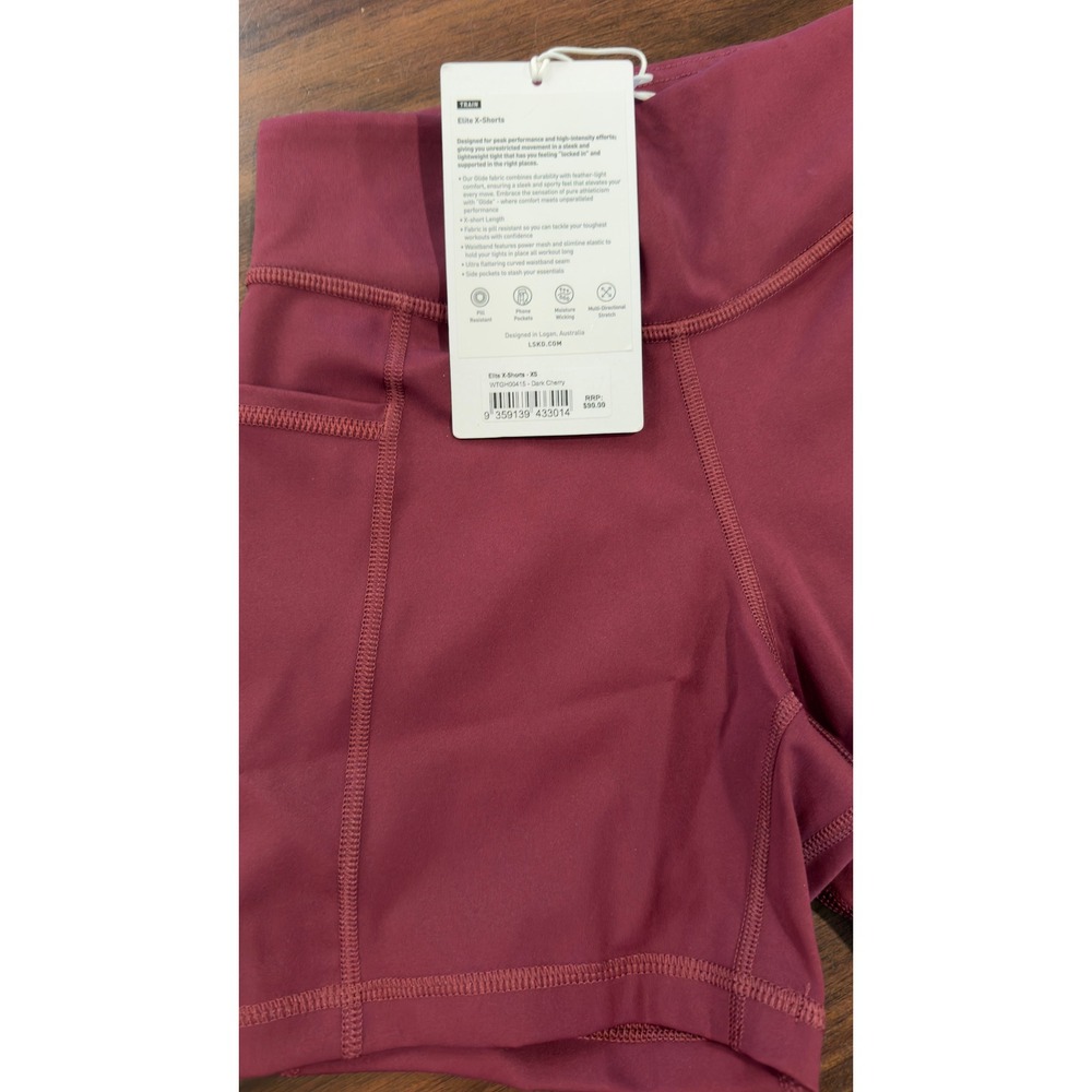 LSKD Elite X-Shorts Dark Cherry Burgundy High Waisted Athletic Pockets NEW NWT - Picture 15 of 16